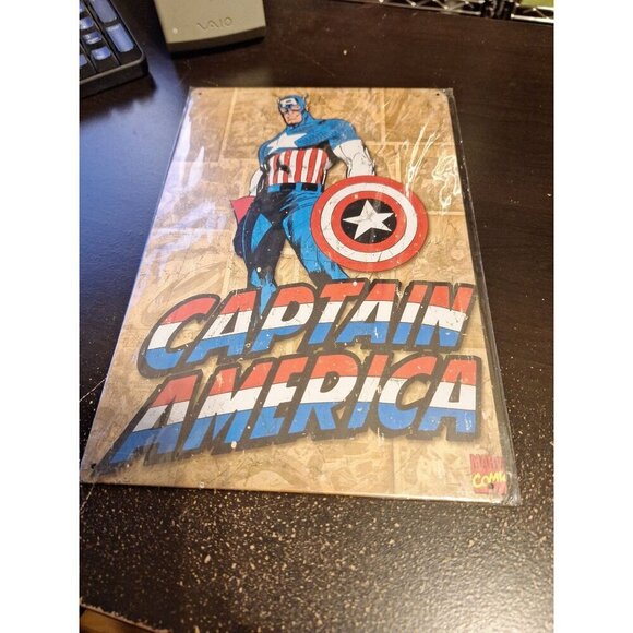 Other - Captain America Metal Tin Sign 8" x 12" Marvel Superhero Wall Decor